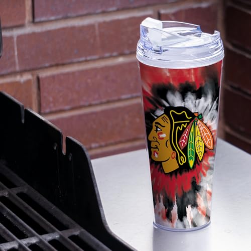 Image of Rico Industries NHL Hockey Team Color Tie Dye 24oz Metallic Acrylic Tumbler with Hinged Lid, Officially Licensed Double Wall Tumbler with Straw