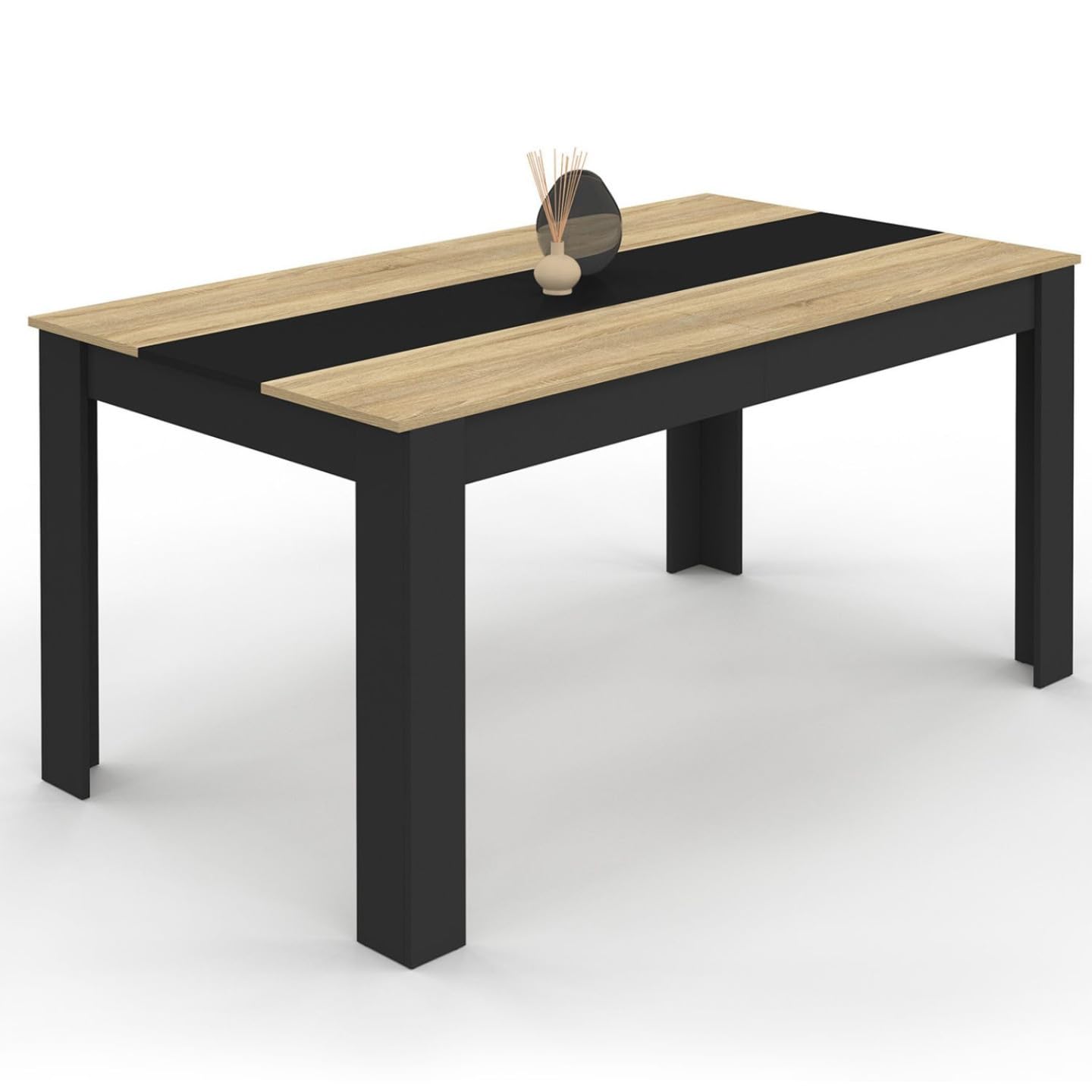 IDMarket - Table à Manger Rectangle Georgia 8 Personnes Noire et Imitation hêtre 160 x 90 cm