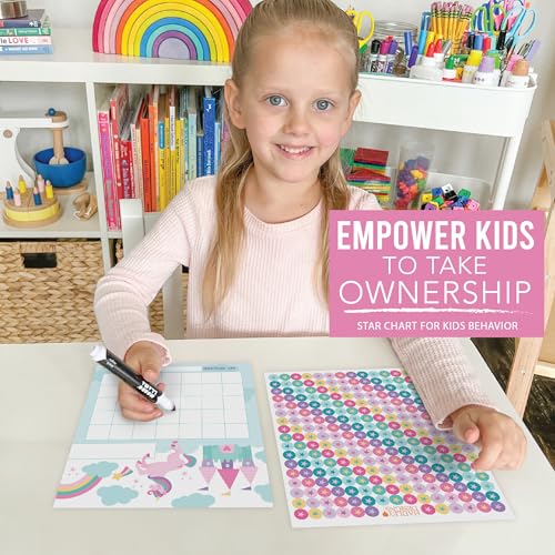 Image of Hadley Designs Sticker Chart for Kids Behavior at Home - Sticker Reward Chart for Kids, Star Charts for Toddler, Star Charts for Good Behavior, Unicorn School Reward Stickers for Classroom Incentives