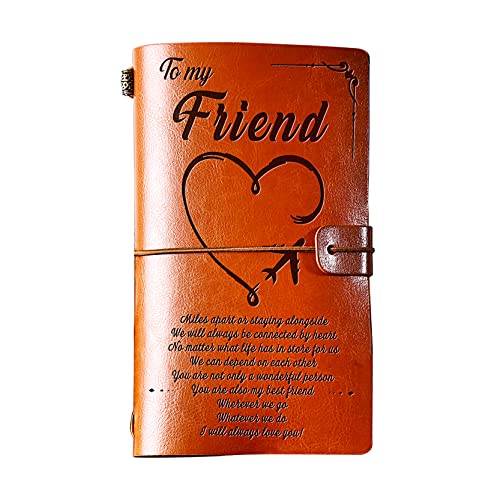PRSTENLY Birthday Gift for Friend to My Friend Leather Journal, 140 Page Refillable Journal Notebooks, Travel Diary Anniversary Friendship Gift for Friend from Sister Brother Friend