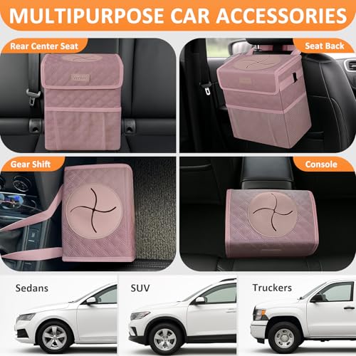 Image of Vankor Car Trash Can for Car Cute, Car Trash Bag Bin Hanging Waterproof Automotive Car Garbage Cans Leak Proof Vehicle Trash Can Diamond Pattern-Pink