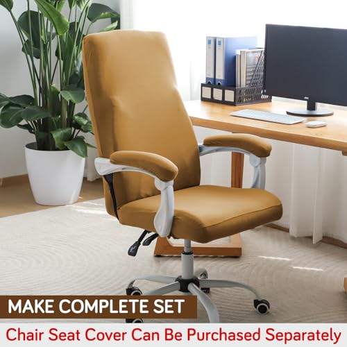 Image of HOKIPO 'SereneSolids' 140 GSM Armrest Covers for Office Chair (Elastic Style), 1 Pair, Camel (AR-5933-CML)