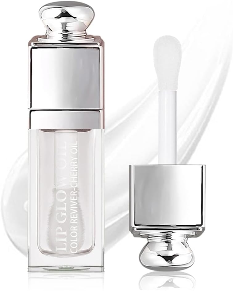 GECOMO Hydrating Lip Glow Oil, Lip Oil Gloss Transparent Toot Tinted Nourishing Long Lasting Repairing Lightening Lip Lines (CLEAR) 0.2 OZ