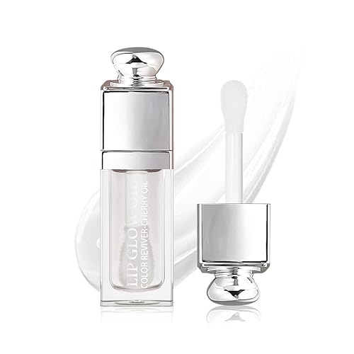 GECOMO Hydrating Lip Glow Oil, Lip Oil Gloss Transparent Toot Tinted Nourishing Long Lasting Repairing Lightening Lip Lines (CLEAR) 0.2 OZ