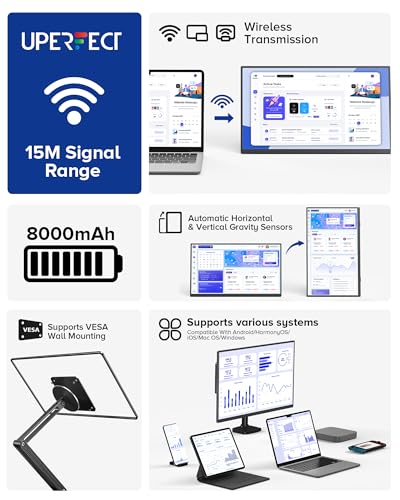 UPERFECT Drahtloser Portable Monitor mit 8000-mAh Akku/Bluetooth Faltbare Tastatur/Sleeve, 15.6 125% sRGB 1080P Wireless Tragbarer Screen für Laptop/PC/Phone, Support AirPlay/Miracast