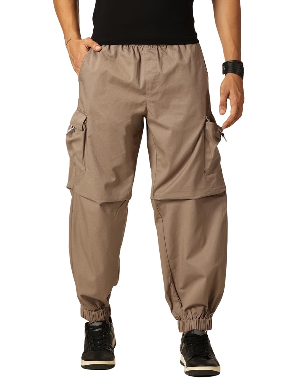 thomas scott Men's | Solid | Light Weight | Breathable Fabric | 6 Pocket | Mid Rise | Regular Fit | Cotton Blend | Elasticated with Drawstring | Cargo | Joggers | Pants-picture-27