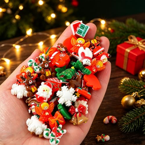 100 Pièces Decoration Noel Miniatures en Résine, Figurines Père Noël Sapin Renne Flocon Cadeau, Decoration de Noel pour DIY Scrapbooking Cartes, Noel Decoration Interieur et Christmas Decorations – vue 5