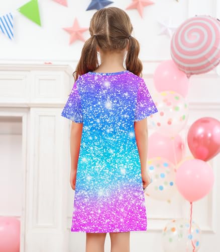 Little Girls Dress Summer Short Sleeve T-Shirt Dress Cute Print Casual Sundress 2-7 Years3