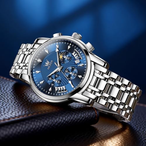 Image of OLEVS Watch for Men Classic Business Dress Analog Quartz Stainless Steel Waterproof Luminous Date Diamond Men Silver Watch