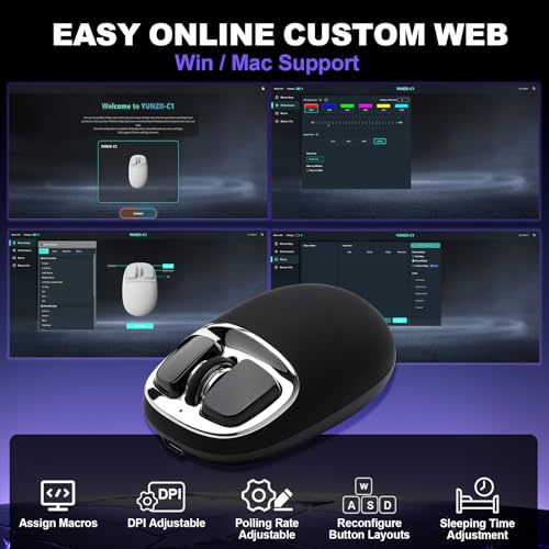 Image of YUNZII C1 Wireless Tri-Mode Wireless Mouse 4800 DPI Optical (Black Sliver) | 6-Level DPI, Optical Tracking, 500mAh Battery, 2.4G /USB-C /BT, Custom Mice for Laptop, Computer, iPad, MacBook