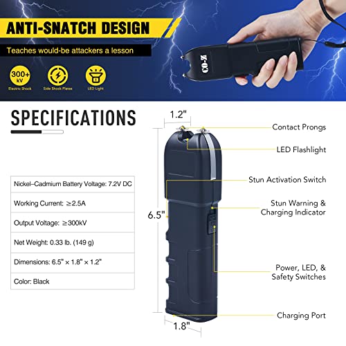 Dartmoor 300,000V Stun Gun Ultrapowerful Rechargeable Phone Size For Men Women With Side Shock Plates For Car & Self Defense Tactical Flashlight Custom Holster And Lanyard, Black #TOP2