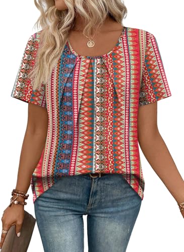 Image of WIHOLL Women T Shirts Pleated Short Sleeve Tops Business Casual Dressy Blouses