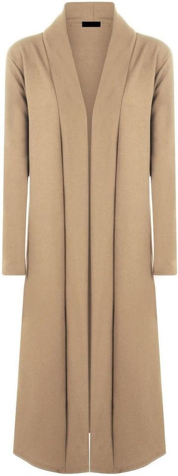 New Women Long Sleeve Open Front Long Crepe Cardigan Duster Coat Sizes 8-26