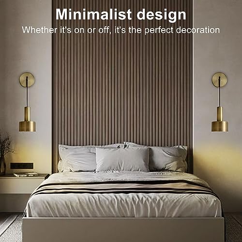 Image of Gold Indoor Wall Sconces Set of 2, Modern Adjustable Height Bedside Wall Lamp, Wall Mounted Lamp, E26 Brass Wall Lights Fixtures for Bedroom Living Room Hallway Corridor Stairs