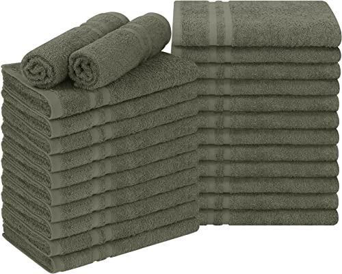 Image of Utopia Towels Cotton Bleach Proof Salon Towels (16x27 inches) - Bleach Safe Gym Hand Towel (24 Pack, Dusty Olive) | Bleach Safe 100% Cotton Salon Towels - Super Absorbent, Durable Ideal for Salon