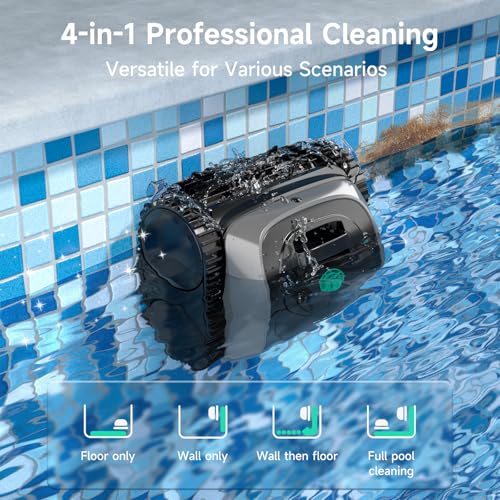WYBOT C1 Robotic Pool Vacuum for Inground Pools, 150min Runtime Cordless Pool Cleaner, 4-in-1 Wall & Waterline Cleaning Up to 1,614Sq.ft, Smart Navigation, App Support (Grey)