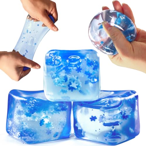 Squishy Ice Cube Stress Balls - 3Pack Sensory Squishy Ice Toy Squishy Balls for Kids and Adults Anxiety Relief - Funny Fidget Stress Balls Squishy Stress Calming Toys for Autism & ADHD Children