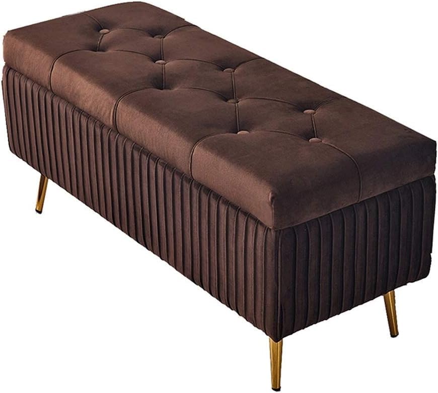 Storage Sofa Stool, Velvet Rectangle Household Rest Bench, for Bedroom,BROWN1 2