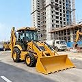 Compact Backhoe Loader Tractor with Advanced Hydraulic System, Mini Wheel Backhoe Loader with Front Loader and Foldable Rear Excavator for Construction and Farm Work