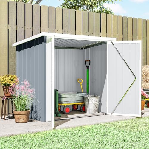 Outsunny 5' x 3' Metal Storage Shed, Garden Tool House with Double Doors for Backyard, Patio Lawn, Light Grey — view 7