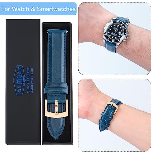 Image of OTTOODY Leather Watch Bands Quick Release, Elegant Top Grain Leather Watch Straps for Men & Women, Choice of Color & Width - 18mm, 19mm, 20mm, 21mm or 22mm Wristbands Bracelet for Watch & Smartwatch