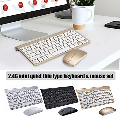 Conjunto De Mini Teclado E Mouse Sem Fio Com Receptor USB 2.4G Para MacBook PC - Prata