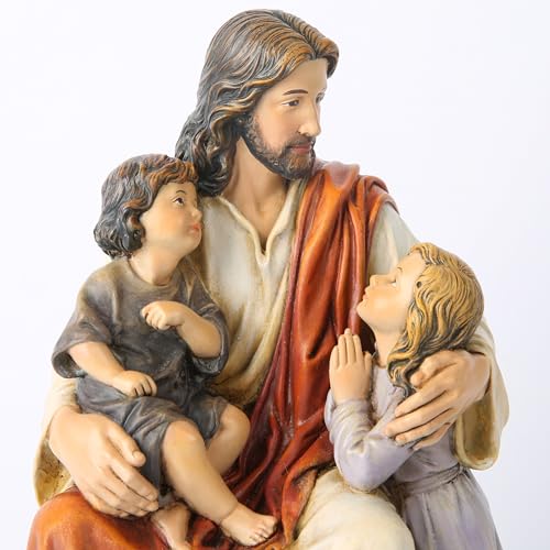 Estatua religiosa de Jesús con niños 8.8 pulg miniatura 2