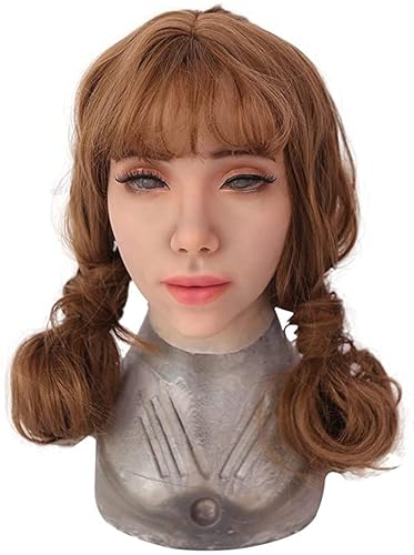 EQAIWUJIE Kathy Female Silicone Head Mask fake Face for Crossdresser Transgender ， Halloween Decoration, Parties, Fall Festival (White)