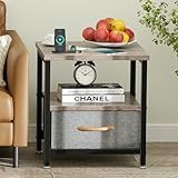 ECHIGOYA Mesa Auxiliar de Sala con Cajón de Tela, Mesa de Noche y Buró para Recámara, Mesa Lateral Industrial Grande...