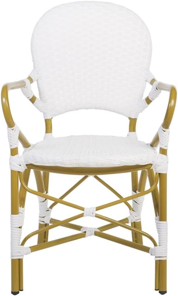 Pemberly Row Coastal Wood and Metal Arm Chair, 23 x 20.5 x 35.5 in, White Finish, Polyethylene Wicker and Aluminum, Comfortable Accent Chair for Outdoor or Indoor Seating