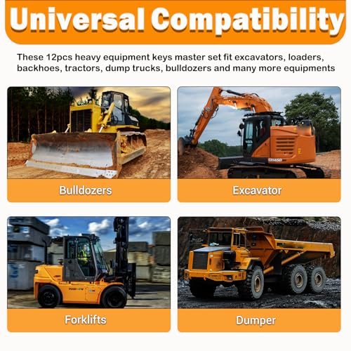 Image of 12 Heavy Equipment Keys Master Set, Construction Ignition Keys | For CAT Caterpillar 5P8500 JCB 14607 Takeuchi H806 Hitachi John Deere Hyster 166 Komatsu 787 Volvo