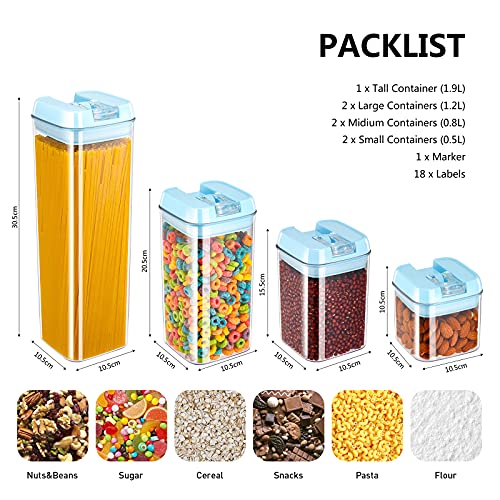Foto von Gesentur Aufbewahrungsbox aus Kunststoff für die Küche, luftdicht, transparent, mit Deckel, für die Aufbewahrung von Getreide, Nudeln, Zucker, Mehl, etc. (blau)
