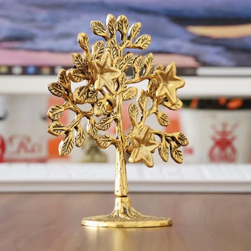 Image of Metal Kalpavriksha Tree for Home Decor - Golden Wish Fulfilling Tree Metal Showpiece for Temple, Vastu, Office Table & Gifting Banyan (No 1 Golden)