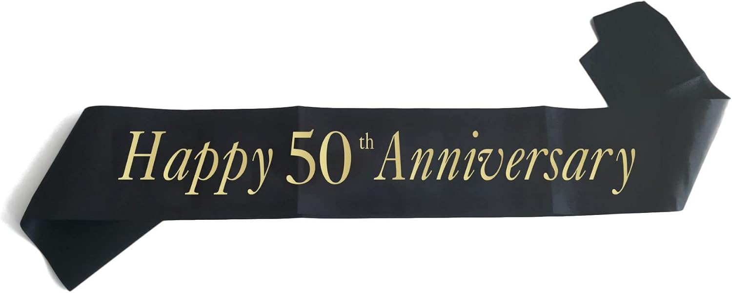 Joyiou Happy Anniversary Sash, Perfect for Wedding Anniversary Celebration Party Supplies Gift Decors, Soft Black Sash with Vivid Loving Heart Pattern, Wedding Anniversary Favors for Husband Wife