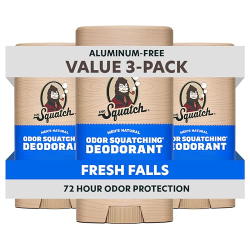 Dr. Squatch Natural Deodorant for Men - Odor-Squatching Aluminum Free - Fresh Falls (2.65 oz, 3-Pack)