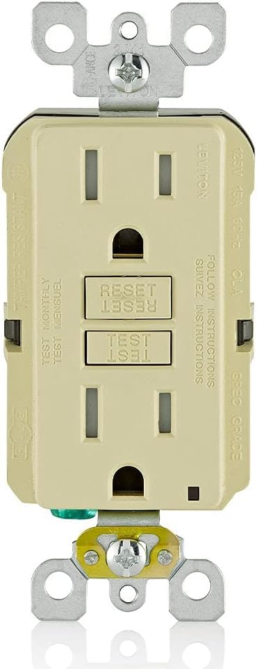 Image of Leviton GFCI Outlet, 15 Amp, Self Test, Tamper-Resistant with LED Indicator Light, Protection from Electric Shock and Electrocution, GFTR1-I, Ivory (Pack of 10)