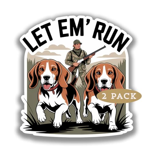 Rabbit Hunting Sticker Decals - let Em' Run Sticker for Rabbit Hunters. Great for Cars, Water Bottles and Coolers and More. Beagle Dogs in a Hunting Scene. (3.5