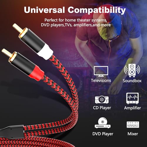 Image of RCA Cable 3Ft,2Rca Male to 2-RCA Male Audio Stereo Subwoofer Cable [Hi-Fi Sound] Nylon-Braided Auxiliary Audio Cord for Home Theater, HDTV, Amplifiers, Hi-Fi Systems,Speakers and etc(3Ft /1M)