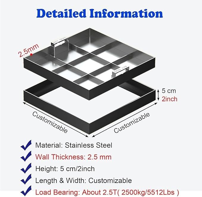 12 20 24 30 36 42 Inch Septic Tank Covers, Customizable Invisible Manhole Cover, Strong Load-Bearing Square Manhole Cover And Frame For Driveway/Docks/Highways(38