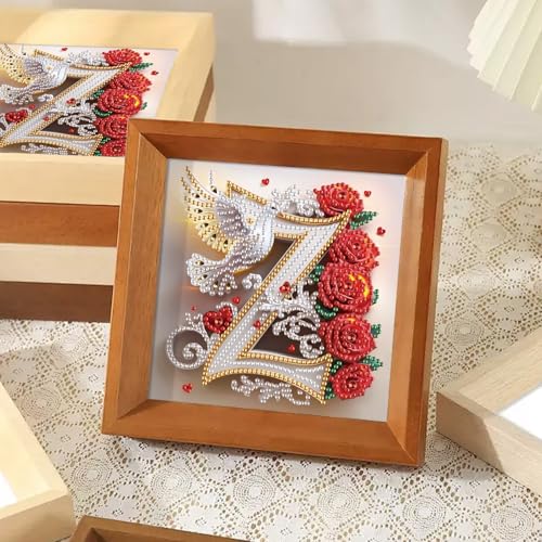 Image of AiYuanzsh 5D Diamond Art Kits for Adults Letter Z, Zesty Rose & Dove Alphabet Special Shape Diamond Painting, Luxury Diamond Art Craft for Home Decor and Valentine's Day Gift 17x17cm