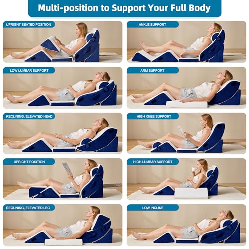 Image of HABUTWAY 6Pcs Bed Wedge Pillow, Orthopedic Pillow for GERD Sleeping with Memory Foam, Post Surgery Foam Pillow for Body Pain Relief, Triangle Adjustable Support Pillow with Machine Washable Cover