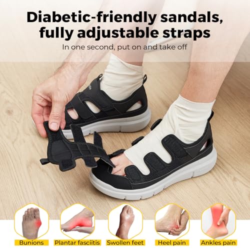 FitVille Diabetic Sandals for Men Wide Width with Arch Support Comfortable Mens Diabetic Sandals Fully Adjustable Straps Lightweight3