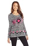 Derek Heart Juniors' Long-Sleeve Scoop-Neck Printed Sweater