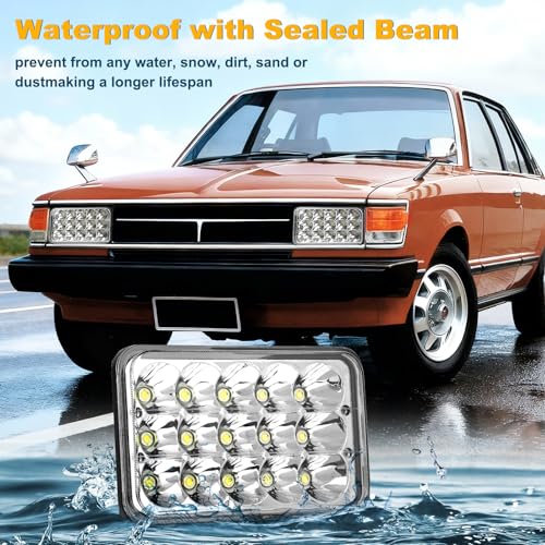 Image of 4x6 Inch Rectangular LED Headlights, 2PCS with H4 Socket - Compatible with Peterbilt, Kenworth, Freightliner, Ford Probe, Chevy Cutlass | Replaces H4651, H4652, H4656, H4666, H6545