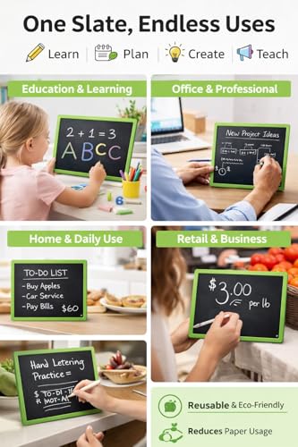 Image of YAJNAS Double Sided Blackboard Slate Chalkboard Slate | Pre-Writing Toys for Kids, 12x10 Inch (30x25 cm), Learning Board with Colourful Frame, Educational Writing and Drawing Tool for Kids