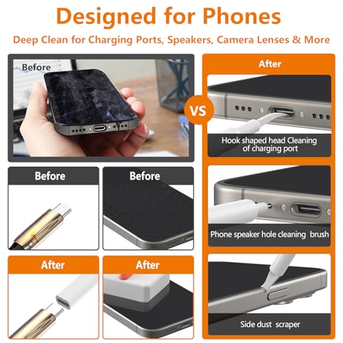 Cell Phone Cleaning Kit, iPhone Cleaning Kit for Charging Port Cleaner Keyboard Cleaning Kit for Airpods/Android/USB C/Earbuds/Laptop/iPad/Camera Lens with Stylus Pen, SIM Tool, Screen Brush (White)