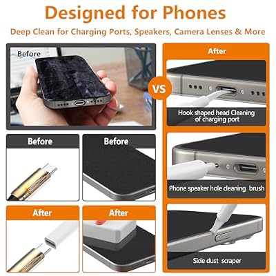 Cell Phone Cleaning Kit, iPhone Cleaning Kit for Charging Port Cleaner Keyboard Cleaning Kit for Airpods/Android/USB C/Earbuds/Laptop/iPad/Camera Lens with Stylus Pen (White)