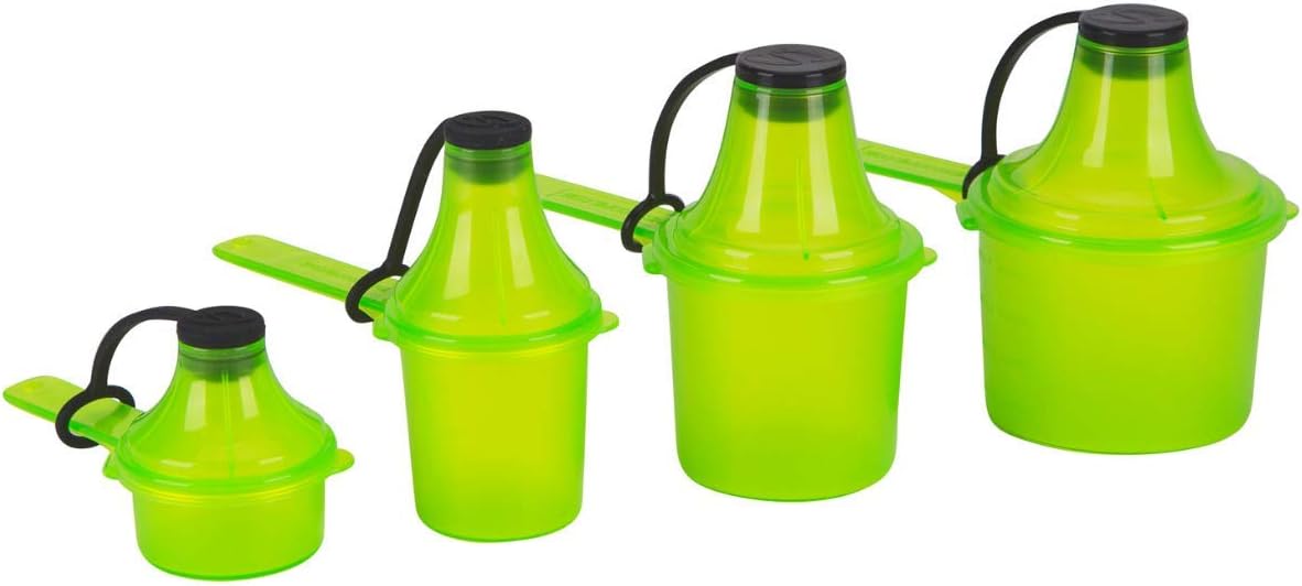 The Scoopie Supplement Container, Scoop, and Funnel System for Pre Workout Powder and Protein, Spill Proof Holder Dispenser, Gym and Shaker Bottle Travel Accessory, 4 Pack, GREEN (15cc 30cc 60cc 90cc)