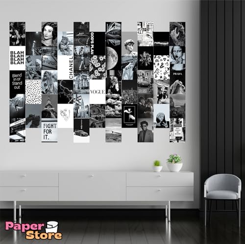 Image of Thepaper9store Paper9store Pack Of 50 Aesthetic Wall Collage Kit - 4?6 Inches Self Adhesive Wall Posters For Bedroom, Living Room, Office A6 Size (Black & White)
