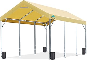 ADVANCE OUTDOOR 12x20 ft Canopy Garage Heavy Duty Carport Car Boat Shelter Party Tent, Adjustable Peak Height from 9.5ft to 11ft, Beige